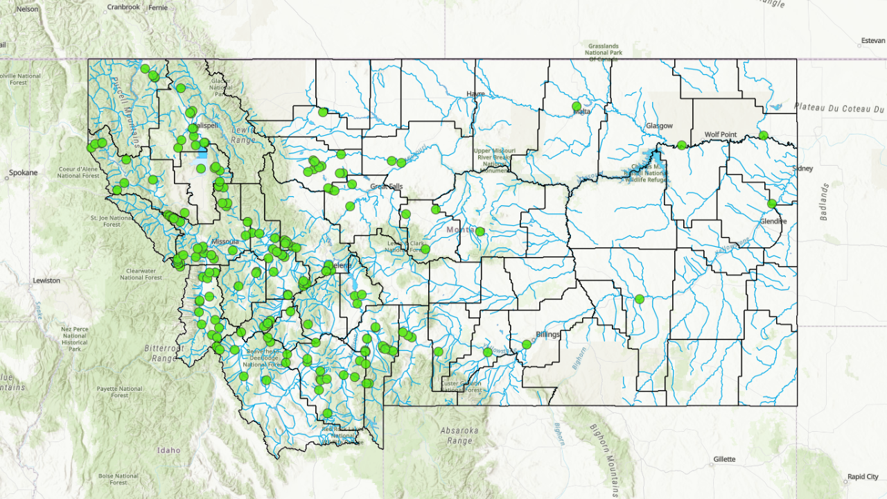 Screenshot of GIS map for nps restoration projects